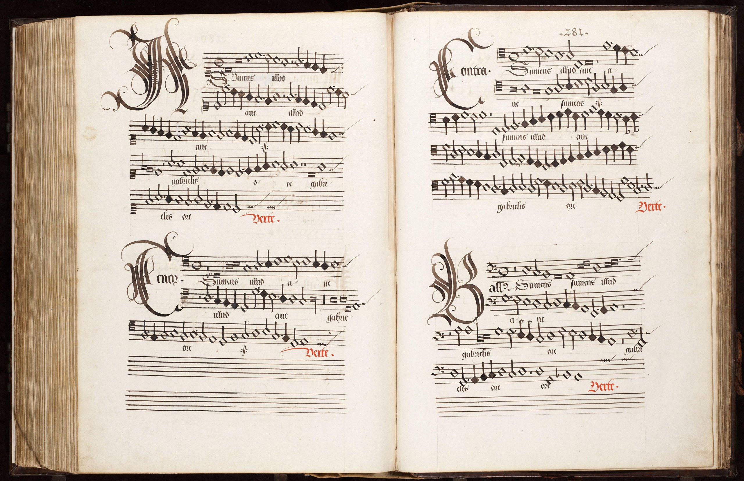 Leiden, Erfgoed Leiden en Omstreken, MS 1439, Choirbook, opening ff. 280v–281r: Benedictus Appenzeller, Ave maris stella